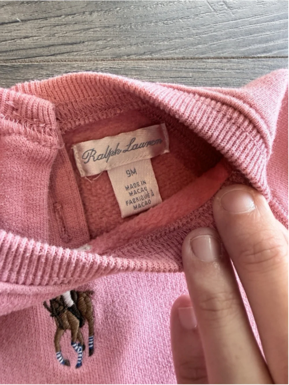 Ralph Lauren Baby Pink Peplum Sweatshirt Big Pony Fleece Pullover 9M Embroidered